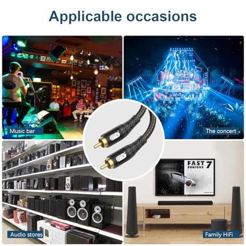 Image of EMK RCA to RCA Subwoofer Cable - 24K Gold-Plated Connector Nylon Braided Double Shielded Audio Cable Digital&Analog Signal Support for Amplifiers Subwoofer Home Theater Hi-Fi Systems Black /25ft /8m