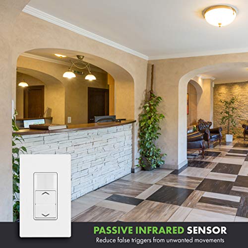 Topgreener Motion Sensor Light Switch Dimmer, Electronic Dimmer With Pir Motion Sensor, Occupancy & Vacancy Modes, 150W Led/Cfl, Single-Pole, Ul Listed, Tdods5-120, White #TOP7