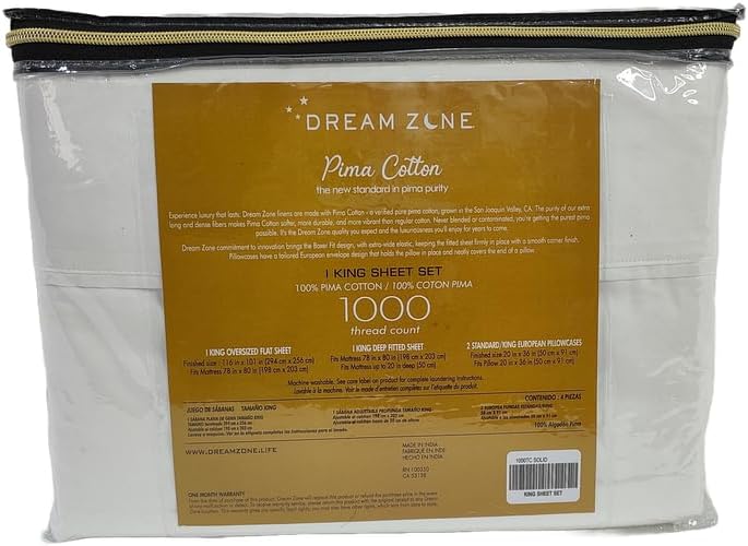 Dream Zone 1000 Thread Count Pima Cotton King Sheet Set in White (White,King)