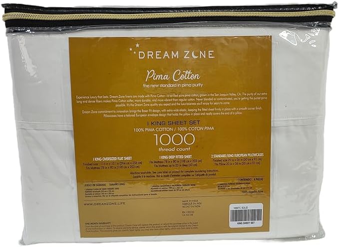 Dream Zone 1000 Thread Count PimaCott King Sheet Set in White (White,King)