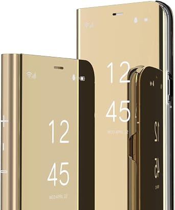 حافظة لهاتف Samsung Galaxy S25 Ultra Case مكياج مرآة الرؤية الواضحة بتصميم فاخر، حافظة جلدية قابلة للطي على طراز Bookstyle مع غطاء حافظة مقاوم للصدمات من Kickstand لهاتف Samsung Galaxy S25 Ultra QH Gold