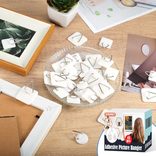 Image of Adhesive Picture Hanger,45 Pcs Picture Hanging Hooks Without Nails,Plastic Sticky Hangers for Picture,Foamboard Picture Hangers for Plate Photo Frame Home Wall Art Decoration(3 Sizes)