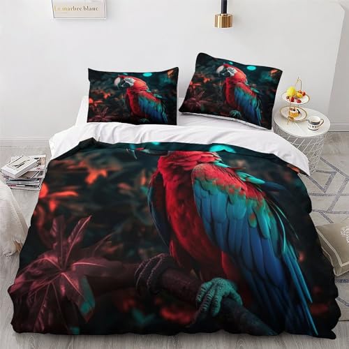 Parure de lit perroquet 3 pièces housse de couette microfibre