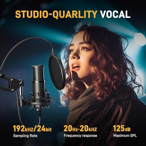 Image of MAONO AU-PM421 Condenser USB Microphone, Professional Studio Recording Mic with 1-Touch Mute and Mic Gain Knob for PC, Singing, Podcast, Gaming, YouTube