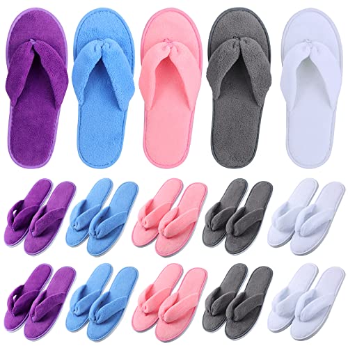 Image of Unittype 10 Pairs Spa Slippers Flip Flops Thong Sandal Slippers Soft Coral Fleece for House Guest Hotel