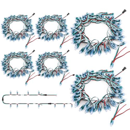 Xuhal 300 Pcs Dc 12v Ws2811 Pixel String Light 12mm Diffused Digital RGB LED Lights Waterproof Addressable LED RGB Outdoor Light for Screen Wall Christmas Billboard House Decor