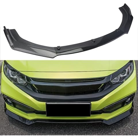 LONGKEES Front Lip Splitter Bumper PP Compatible with 2016-2020 Civic Hatchback Trim Protection Splitter Spoiler 3pcs Carbon Fiber Cover