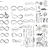 Waterproof Black Infinity Tattoo Feather Bird Women Body Hand Art Drawing Temporary Tattoo Stickers Men Finger Tatto Small Paste