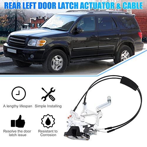 Image of X AUTOHAUX Rear Left Side Door Latch Actuator with Cable Assembly for Toyota Sequoia 4.7L 2001-2007 69306-0C010 Double Cab Replace
