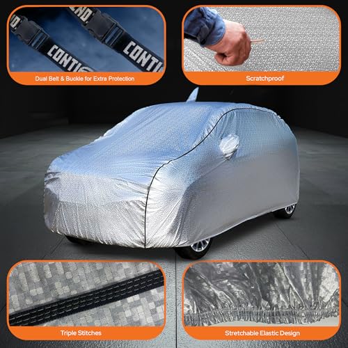 Image of Continental [SilverGuard] Dual Belts Extra Protection Maruti S Presso Car Cover (2022-2026) Build with Triple Stitched,Waterproof & Dustproof Car Cover for S Presso (Metallic Silver).