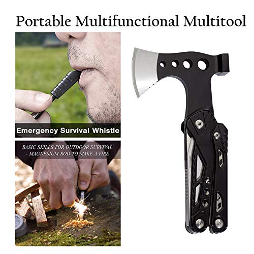 Camping Multitool Accessories Gifts for Men 15-in-1 Pocket Fold Survival Compact Tools with Knife Axe Hammer Plier Bottle Opener Durable Supplies Kit for Fishing Hunting Backpacking Hiking