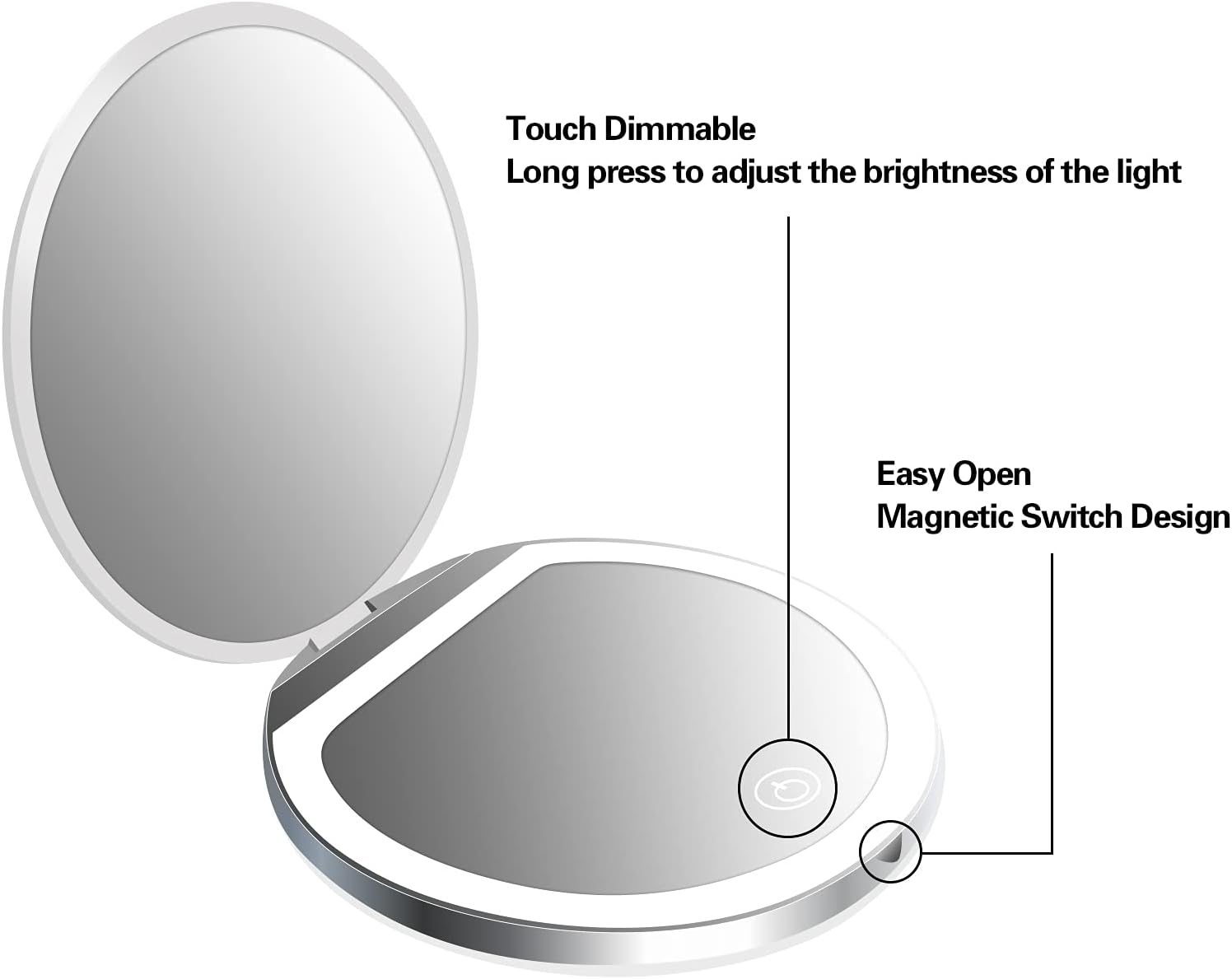 Audingull LED Lighted Compact Mirror 1X/3X Magnification , Rechargeable LED Lighted Makeup Mirror 3 Brightness Touch Dimmable, for Handbag, Purse, Pocket : Beauty & Personal Care
