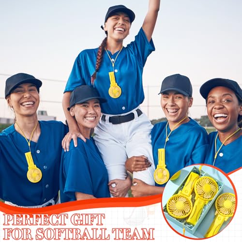 Yuntau 12 Pcs Softball Portable Fans Foldable Softball Handheld Fans Bulk with Lanyard Small Softball Personal Fan Favor for Team Gift Outdoor Sport Game Cooling Favors, Battery Not Include
