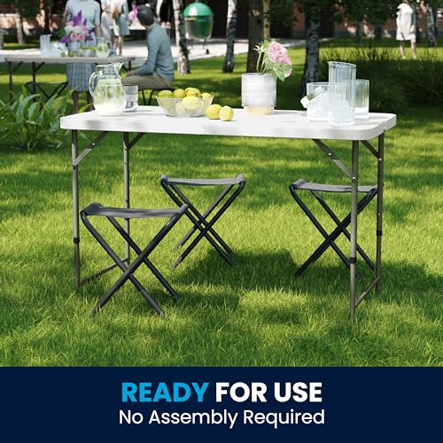 Flash Furniture 4' Rectangular Plastic Folding Event Table with Adjustable Legs and Carrying Handle, Bi-Fold Portable Banquet Table for Indoor/Outdoor Events, White by Flash Furniture - Image 7