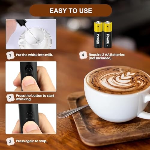Lamkrtlp Milchaufschäumer Stab, Elektrischer Milchaufschäumer mit Ein-Tasten-Bedienung, Handheld, Mini-Schaumstoffbereiter für Heiße Schokolade, Frappe, Latte, Schwarz
