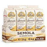 Semola Caputo Di Grano Duro, Semola Rimacinata, de trigo duro, harina ideal para pasta fresca y pan de trigo duro, Harina Italiana, Contiene 6 unidades de 1 Kg