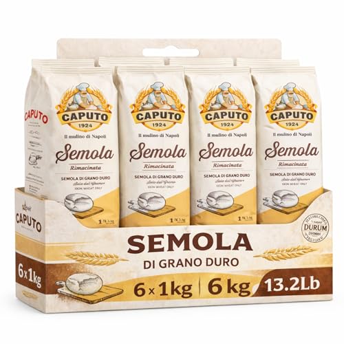 Semola Caputo Di Grano Duro, Semola Rimacinata, de trigo duro, harina ideal para pasta fresca y pan de trigo duro, Harina Italiana, Contiene 6 unidades de 1 Kg