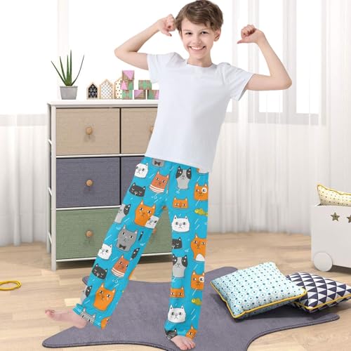 Boy's Pants Funny Colorful Sad Cat Water Jogger Pants Elastic Waist Long Bottoms Trousers with Pockets 6-14 Years4