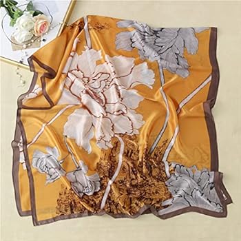 LumiSyne Zijden Sjaals Vrouwen Chic Stijl Vintage Schilderijen Patroon Zonnebloem Bloemen Etnische Stijl Lange Sjaal Grand Sjaal Strand Wrap Jurk Zonbescherming Warm Alle Seizoen, Pioen/Geel, Eén Maat