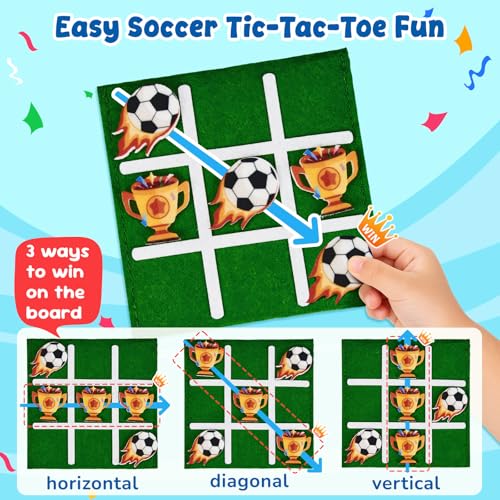 Image of JoyCat 30 Pack Soccer Tic Tac Toe Party Favors, Felt Travel Games