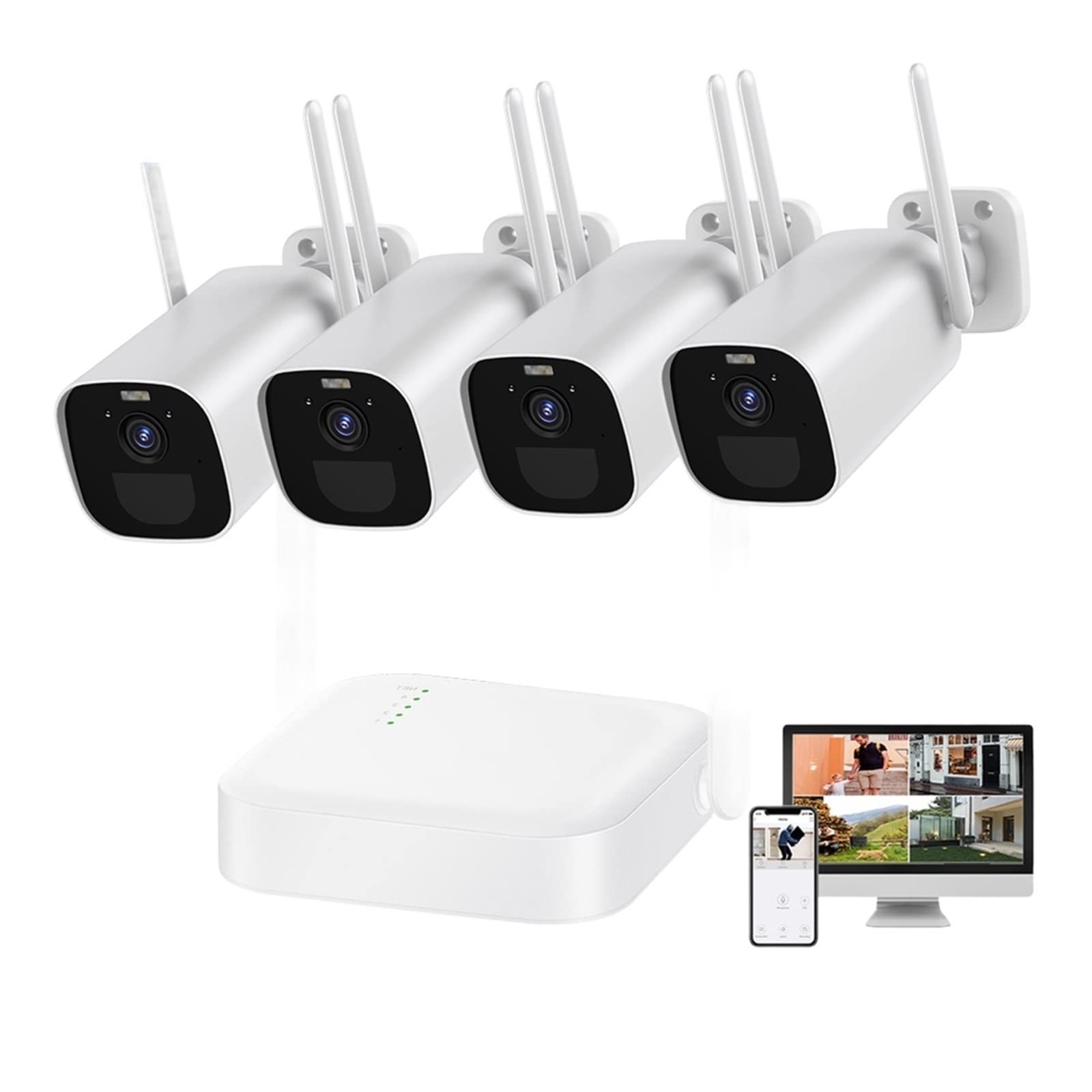 Caméras de sécurité, 3MP Bullet Caméra IP sans Fil HD CCTV 4CH Kits de système sécurité Paire Automatique Construit en 5200mAh Surveillance vidéo & Play(2 Cams Add G4R)