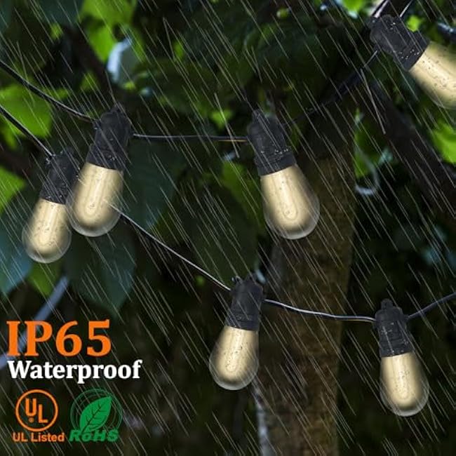 S14 Patio String Lights, 100FT Outdoor Patio String Light with 35 Clear LED Bulbs (2 Spare), UL Certified Waterproof Hanging Lights for Outdoor & Indoor - Commercial Grade Black Wire