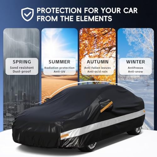 Image of Holhtly Car Cover Custom Fit for Nissan Altima, Car Covers for Automobiles All Weather Waterproof Sun Snow Rain Wind Dust Protection, Outdoor Car Cover Black & Grey