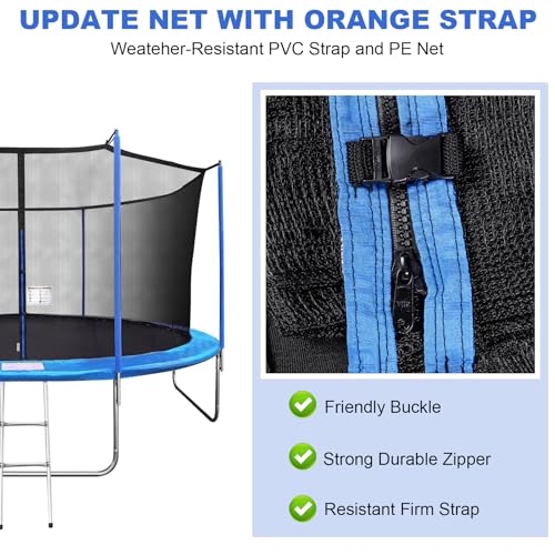 Trampoline Net Replacement with 6 PoleCaps, 12ft 14ft 15 ft Round Frame, Durable and Breathable Trampoline Net with Adjustable Straps, Zippers, Protection Buckles, Black (14FT Net) by FiiMan - Image 6