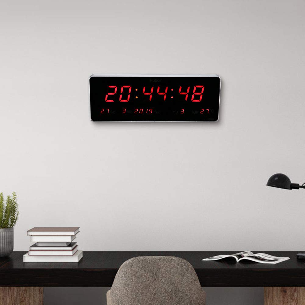 LED Digitaluhr - USB-Aufladung Digitaler Wecker Aluminiumlegierung Wanduhren Tischuhren mit Tag & Datum / Kalender & Temperatur füR Drinnen BüRo Schlafzimmer Wohnzimmer(Kalendertemperaturwoche)