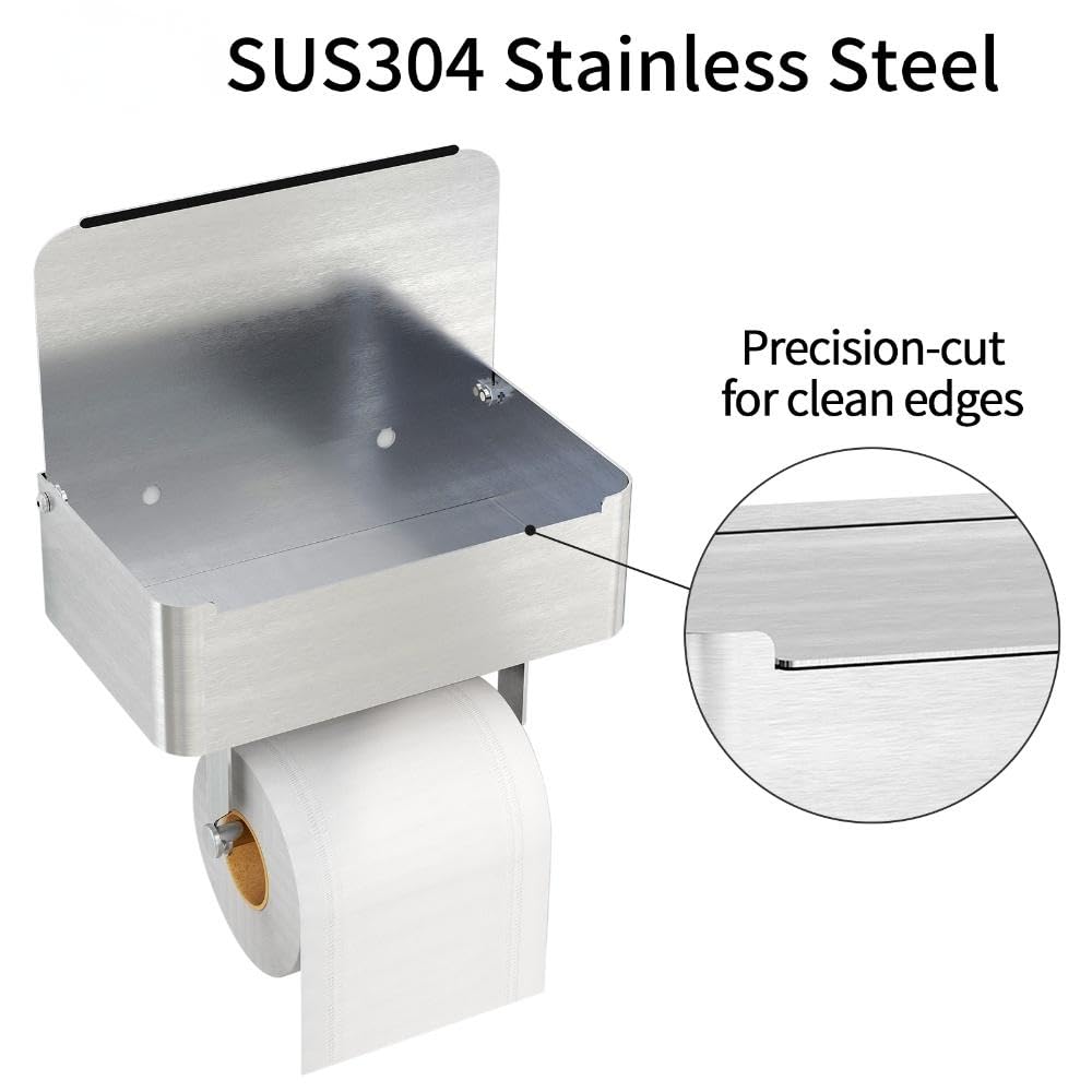 JUYSON Toilet Paper Holder, Toilet Paper Holder with Shelf, Brushed Nickel — Amazon image 2