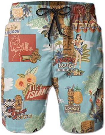 MOONLIT DECAYED Mens Swim Trunks Tiki Aloha Tiki Aloha Drawstring Elastic Waist Surfing Beach Board Shorts with Mesh Lining XXL