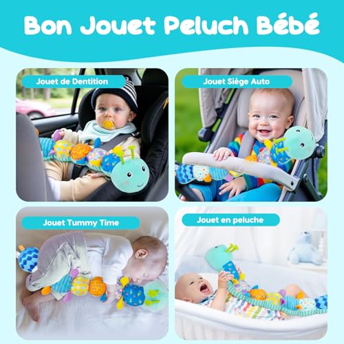 Lypsochaat Jouet Bebe 0-3-6-9-12 Mois, Jouet en Peluche Chenille Musicale, Jeux Bébé Eveil 0-3 0-6 Mois, Cadeau Naissance Fille Garcon Bébé (Bleu) – vue 5