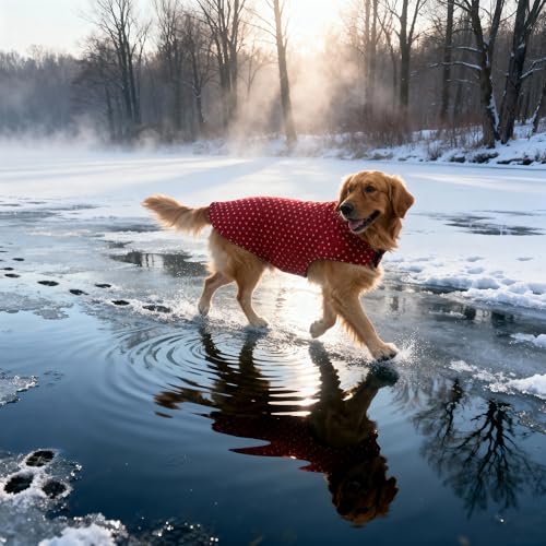 Image of JoyDaog Winter Dog Jacket Reversible Cloth 14 Inch (XS) - Red Polka Dot Pattern, Ultra Soft Fleece Inside, Easy Velcro Fit for Small Breeds