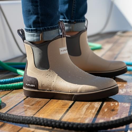 Image of Furuian Men's Deck Boots Waterproof Ankle Rain Boots Fishing Boots