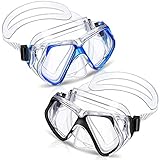 Weewooday 2 Pcs Adults Swimming Goggles with Nose Cover Antifog Clear Diving Mask Clear Wide View No Blurring Tempered Glass Swim Goggle for Adult Men Women Youth(Black, Blue)