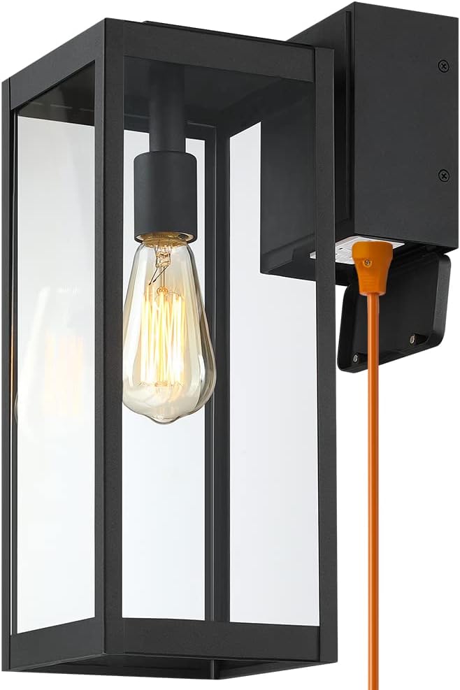 LAMPRESSION Black Outdoor Wall Light Fixture with GFCI Outlets, 16" H