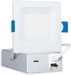 mw Lighting 3 Inch Canless 5 CCT Ultra-Slim Square Baffle LED Downlight with Junction Box, 2700/3000/3500/4000/5000K, Dimmable, 500LM, Energy Star (1 PK)