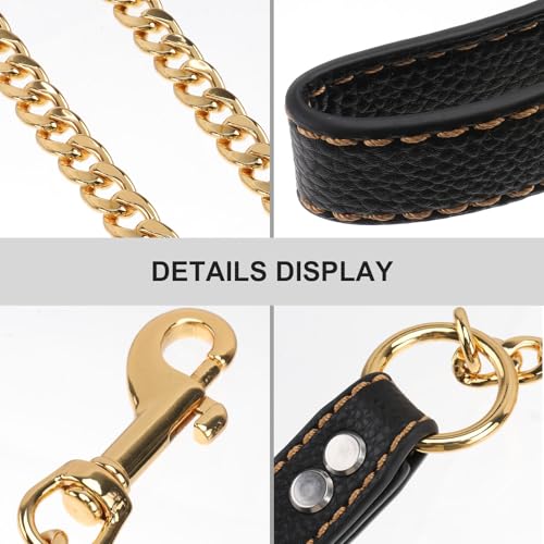 iplusmile Hundeleine Golden Metal, Goldenes Edelstahl Kettenhalsband, Goldkettenleine für große, Hunde Leine Chain mit Ledergriff Haustierleinenkette