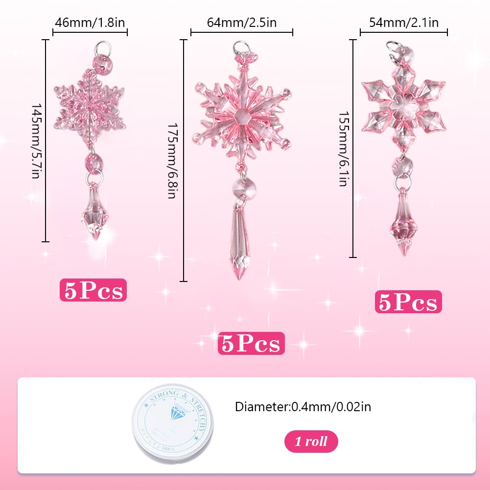 15 Stück 3 Stile Christbaumschmuck Aus Kristall Rosa Acryl Schneeflocken Ornamente Weihnachtskristall Schneeflocken Dekoration Für Weihnachtsbaum Winterwunderland Dekor Party Hochzeitsfeier