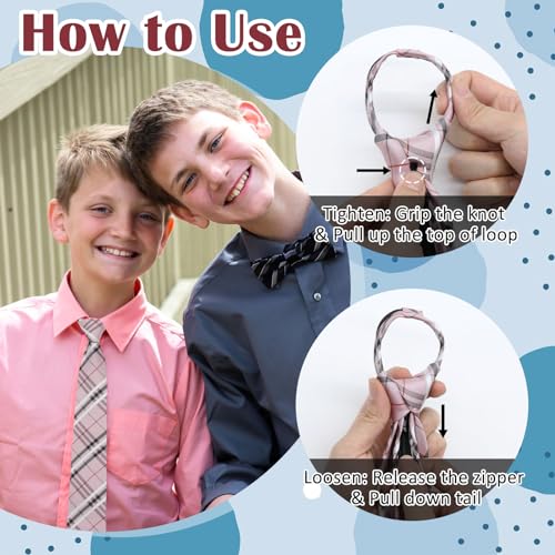 Boys Ties 10-12 Years Pre-Tied School Zipper Tie Set 15" Adjustable Kids Necktie for Casual Graduation Uniforms2