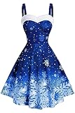 FEAPHY Women's Vintage Christmas Dress Snowflake Print Sleeveless A-Line Dress (1-Blue, Large)