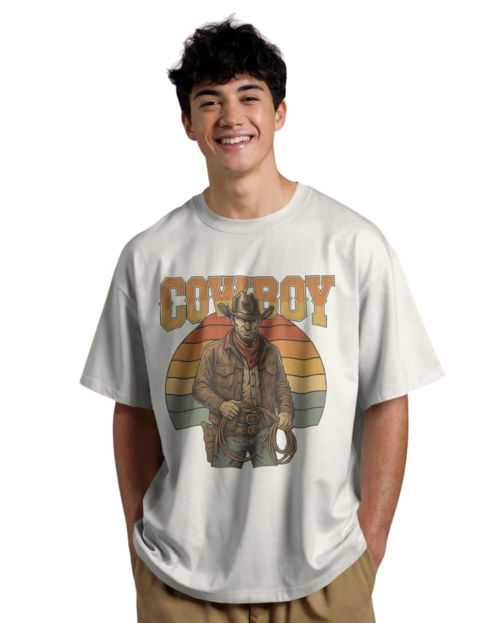 Retro Cowboy Oversized T-Shirt for Men | Vintage Western Graphic Tee | Streetwear Cotton Tee