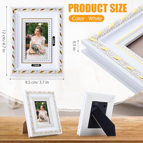 Image of 36 Pcs 2 x 3 Inch Small White Picture Frames Bulk Mini Vintage Antique Ornate Retro Baroque Photo Frames with Backboard for Wall Hanging Tabletop Home Decor Wedding Christmas Display