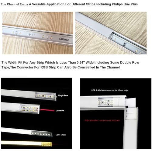 Image of THMOOTHER 10-Pack 3.28FT LED Strip Channel Diffuser Fitted for Hue Plus ,Plus-Size Surface Mounted Tape Light Aluminum Spotless U Track Housing ,0.6'' Deep with Milky Cover .