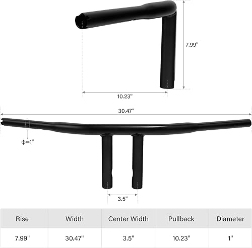 Miniatura 5 de TCT-MOTORPARTS Negro 8 "Rise 1 14 '' Fat T-Bar Manillar Ajuste Para Harley Dyna Wide Glide Fat Bob