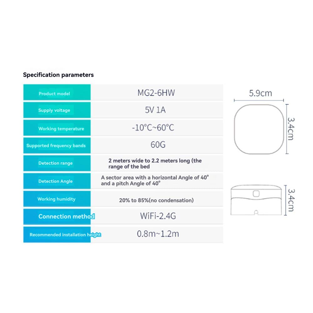 Capteur Radar pour Soins Aux Personnes Âgées, pour la Surveillance Hors Lit, la Détection de la Respiration et Du Rythme Cardiaque, la Détection Du Sommeil et la Détection de Présence.