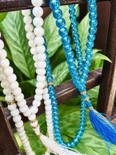 Image of Pure Green & White Crystal Beautiful 100 Beads Tasbih, Islamic Salat /Beads Prayer Tasbeeh for Muslims Crafted for Daily Prayer Needs (Pack of 2) Color - Green & White
