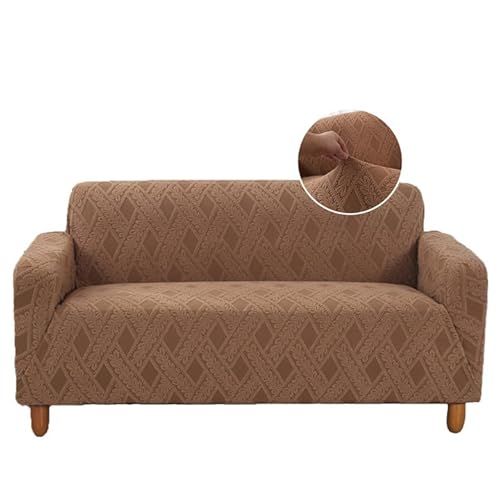 Fondream High Stretch Sofa Cover 3 Seater Brown Jacquard Sofa Slipcover Furniture Protector Suitable for Living Room with Elastic Bottom
