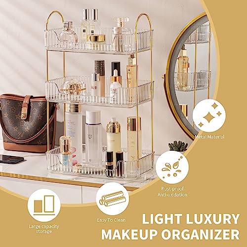 Image of Akinbas 3 Tier Bathroom Organizer Countertop Makeup Perfume Tray Skincare Organizer for Bathroom Dresser Vanity (White)