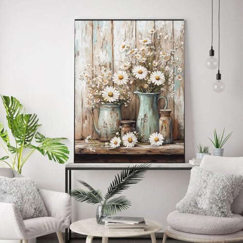 Image of WUSARPLY Rustic Daisy Stamped Cross Stitch Kits for Beginners Adults | Flowers Counted Cross Stitch Kits Needlepoint Cross-Stitch Patterns Dimensions Needlecrafts Embroidery Kits Arts and Crafts